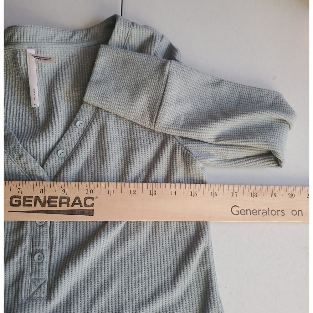 Soma Green Cotton Waffle Knit Long Sleeve Vneck Top Size XS Cabincore Cozy Fall - Picture 5 of 5